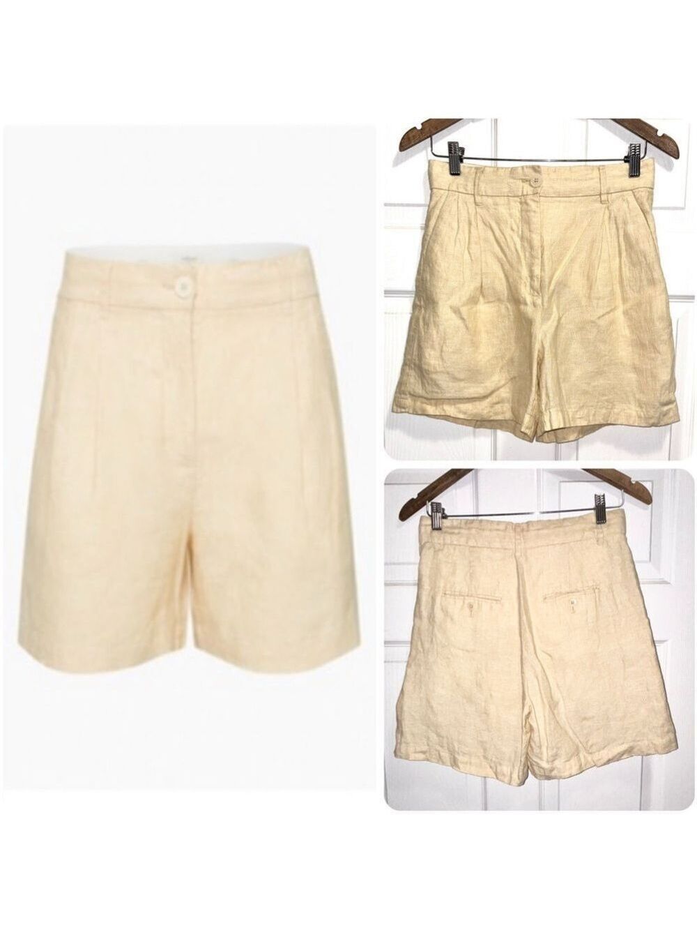 Aritzia Wilfred Chariot Linen Chambray Wheat Short High-waisted Pleated Size 4